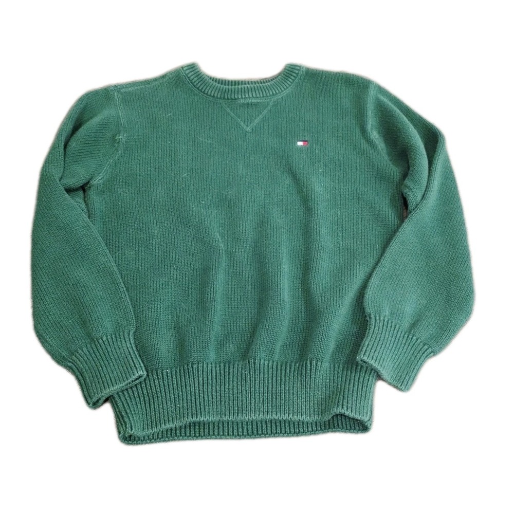 Vintage Tommy Hilfiger Sweater Boy's Small Green Kids 90's Christmas 100% Cotton